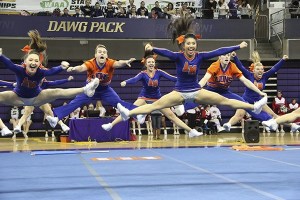 Auburn Mountainview's cheer squad performs at the Washington State Cheerleading Championships