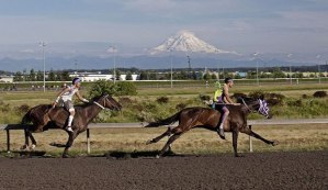Carlson Relay of the Blackfeet Nation prevails in the Muckleshoot Gold Cup Indian Relay Race at Emerald Downs.
