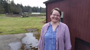 Farmer Maria Anderson takes a breather from her mushroom-growing operation at Seattle Tilth Farmworks on Southeast Lake Moneysmith Road