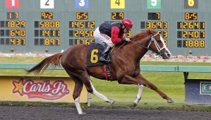 Barkley and jockey Javier Matias team for a two-length victory in Sunday's feature race for 3-year-old colts and geldings.