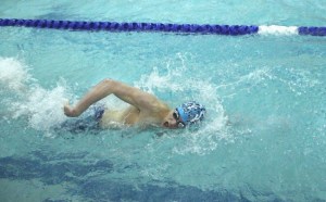 Michael Baber in the pool at the district meet at the Curtis Aquatic Center. Baber and the Auburn Riverside 200 free relay team will compete at the state 4A meet Feb. 17-18.