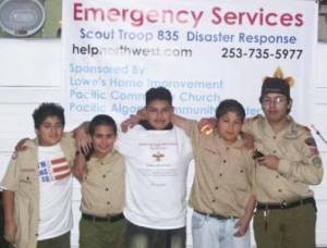Local Boy Scouts put their training to work in helping save the life of an injured bicyclist last week.