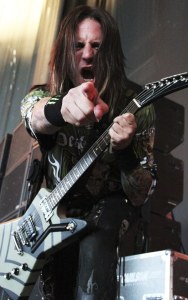 Five Finger Death Punch guitarist Jason Hook on stage at the KISW 99.9 FM Pain In The Grass 2011 festival at the White River Amphitheatre in Auburn this past Saturday.