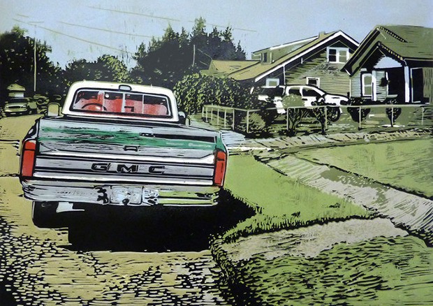 John Allgood's colorful reduction linocut prints are on display at the Auburn City Hall Gallery throughout June.