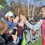 Seattle Sounders forward Jordan Morris high-fives fans during a send-off celebration for the MLS Cup-bound Sounders. HEIDI SANDERS/Tukwila Reporter