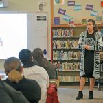 Nadia Diaz recently presents to a parent group at Lake View Elementary School. Diaz, a senior at Auburn Adventist Academy, frequently volunteers at the school, working with autistic students and their parents. COURTESY PHOTO, Heidi Baumgartner