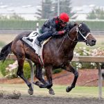 So Lucky and Rocco Bowen race to a 1:08.50 clocking in capturing the $50,000 WTBOA Lads Stakes for 2-year-old colts or geldings at Emerald Downs this past meeting. COURTESY PHOTO, Emerald Downs