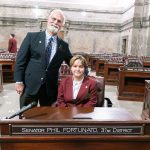 Olga Diupina on the Senate floor with Sen. Phil Fortunato, R-Auburn. COURTESY PHOTO, Washington State Legislature