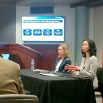 Chelsea Levy, government and community relations manager for Sound Transit, left, and Sandra Fann, Sound Transit project manager, discuss plans to add a second parking garage to the Auburn Station during a work study session with the City Council on Monday night. ROBERT WHALE, Auburn Reporter