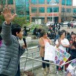 Activist Bryan Rivera exhorts a crowd of Auburn High School students urging City leaders to declare Auburn a sanctuary city during a rally at the steps of City Hall last Friday. ROBERT WHALE, Auburn Reporter