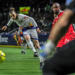 The Stars&rsquo; Alex Megson goes on the attack against the Mustangs in MASL action Friday night at the ShoWare Center. Wilson Tsoi/Tacoma Stars