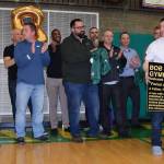 Members of the 1992 Auburn High football team talk about their late coach, Bob Jones, at the dedication ceremony. RACHEL CIAMPI, Reporter