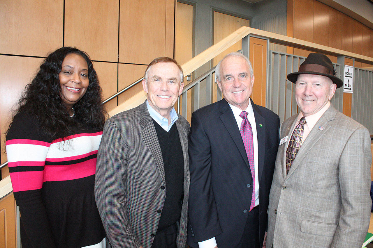 From left, King County Flood District Executive Director Michelle Clark; King County Councilman Pete von Reichbauer; Washington State Agriculture Director Derek Sandison; and Auburn City Councilmember Bill Peloza. COURTESY PHOTO