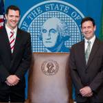 Sen. Joe Fain, R-Auburn, left, sponsored legislation renaming the state&rsquo;s cancer fund after late Sen. Andy Hill, right. COURTESY PHOTO