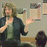 Mayor Nancy Backus makes a point during her talk with West Auburn High students last week. Backus said the City is doing all it can to ensure the safety of its residents, even now, in the most challenging of times. MARK KLAAS, Auburn Reporter