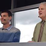 Track announcers Matt Dinerman, left, and Joe Withee go to work on opening night. RACHEL CIAMPI, Reporter
