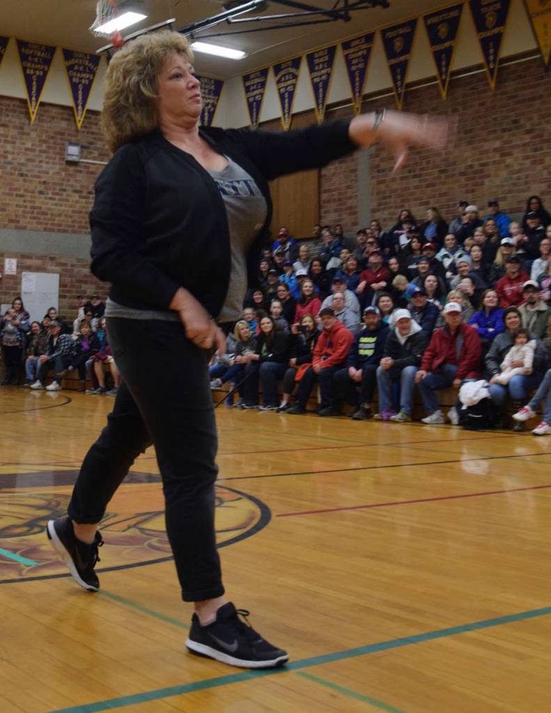 Mayor Nancy Backus throws the first pitch. RACHEL CIAMPI, Auburn Reporter