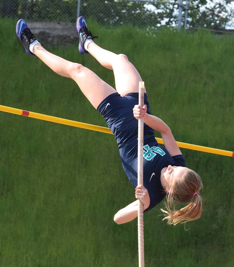Auburn Riverside&rsquo;s Lyubov Migdal clears 9-6 to take third in the pole vault. RACHEL CIAMPI, Auburn Reporter