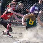 The Rainiers&rsquo; Elise Honeysett tags out a baserunner at home. RACHEL CIAMPI, Auburn Reporter