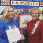 With Erin Hall, left, is Hilda Meryhew, national defense chair for the Lakota Chapter of the Daughters of the American Revolution. COURTESY PHOTO