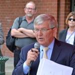 Auburn&rsquo;s Economic Development Director Doug Lein addresses the gathering at the launching of a small business incubator – a partnership between the City and the Port of Seattle. ROBERT WHALE, Auburn Reporter
