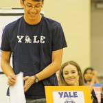 Yale-bound Marty Chandler smiles while receiving a loud ovation from students and faculty during College Signing Day at Auburn Mountainview High School on Monday. MARK KLAAS, Auburn Reporter