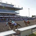 Isaias Enriquez celebrates after leading Mach One Rules to a resounding two-length triumph over Bistraya in the $50,000 Mt. Rainier Stakes for 3-year-olds and up at Emerald Downs on Sunday. COURTESY PHOTO