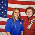 Hilda Meryhew, right, of the Lakota Chapter, DAR National Defense, presents the honor to Cadet Morgan Dixon. COURTESY PHOTO