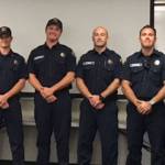 Honored: From left, VRFA Deputy Chief Kevin Olson, Capt. Guy Smith, Firefighters Jordan Gustafson, Stewart Alway and Erik Peterson, and Deputy Chief Brent Swearingen. Not pictured is Firefighter Aaron Walker. COURTESY PHOTO, VRFA