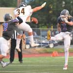 Lincoln&rsquo;s Austin Moeung blocks Talan Alfrey&rsquo;s punt, setting up the Abes&rsquo; second touchdown in the first quarter. RACHEL CIAMPI, Auburn Reporter