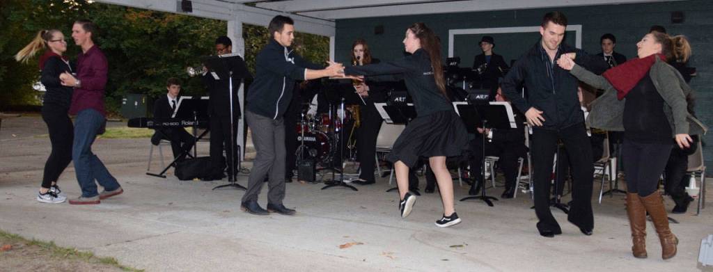 Pacific Ballroom Dancers perform on stage with the Auburn Riverside Band playing in the back. RACHEL CIAMPI, Auburn Reporter