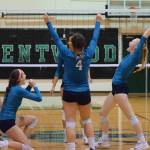 Auburn Riverside players celebrate after defeating Emerald Ridge for the West Central District title at Kentwood High School on Saturday night. The Ravens are returning to the state tournament to defend their championship in Kennewick later this week. RACHEL CIAMPI, Auburn Reporter