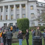 People wait to get into a hearing at the Capitol on proposed gun bill legislation Monday. Photo by Taylor McAvoy