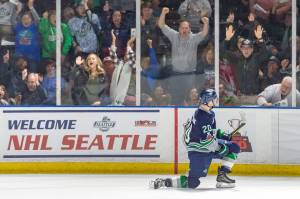 Seattles Zack Andrusiak celebrates his goal in the third period against visiting Portland. COURTESY PHOTO, Brian Liesse, Thunderbirds