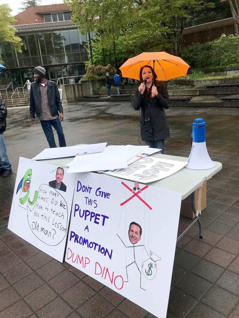 8th Congressional Democatic candidate Shannon Hader, of Auburn, addresses the crowd. MARK KLAAS, Auburn Reporter