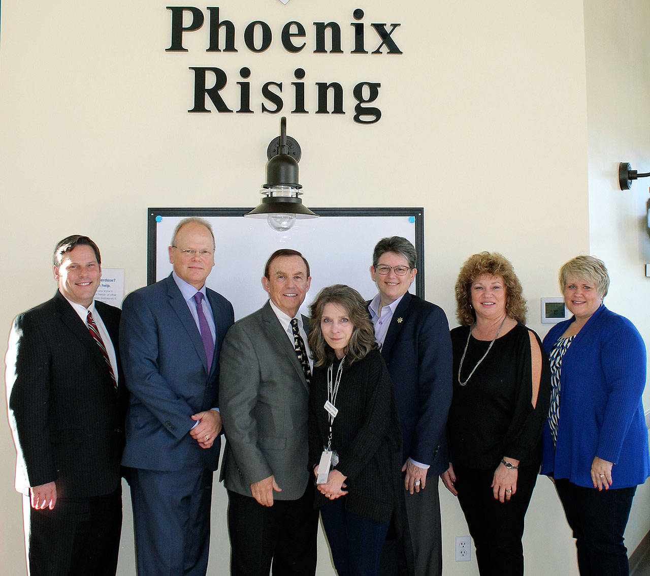 King County civic and community leaders at the May 2 Good Eggs breakfast are, from left: Federal Way Mayor Jim Ferrell; King County Prosecutor Dan Satterberg; King County Council member Pete von Reichbauer; Lorie Ann Larson of Valley Cities; King County Sheriff Mitzi Johanknecht; Auburn Mayor Nancy Backus and Kent Mayor Dana Ralph. COURTESY PHOTO