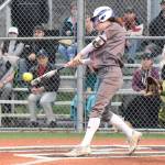 Auburn Mountainviews power-hitting Emily Bartholomew connects on a two-run triple in the sixth inning against Auburn in a North Puget Sound League Olympic Division softball game Thursday, May 3. RACHEL CIAMPI, Auburn Reporter