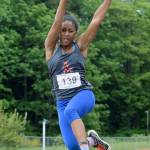 Auburn Mountainviews Mikaila Moe travels 36 feet, 1¾ inches – a school record – and finishes second in the triple jump during last weeks North Puget Sound League finals at French Field. RACHEL CIAMPI, Auburn Reporter