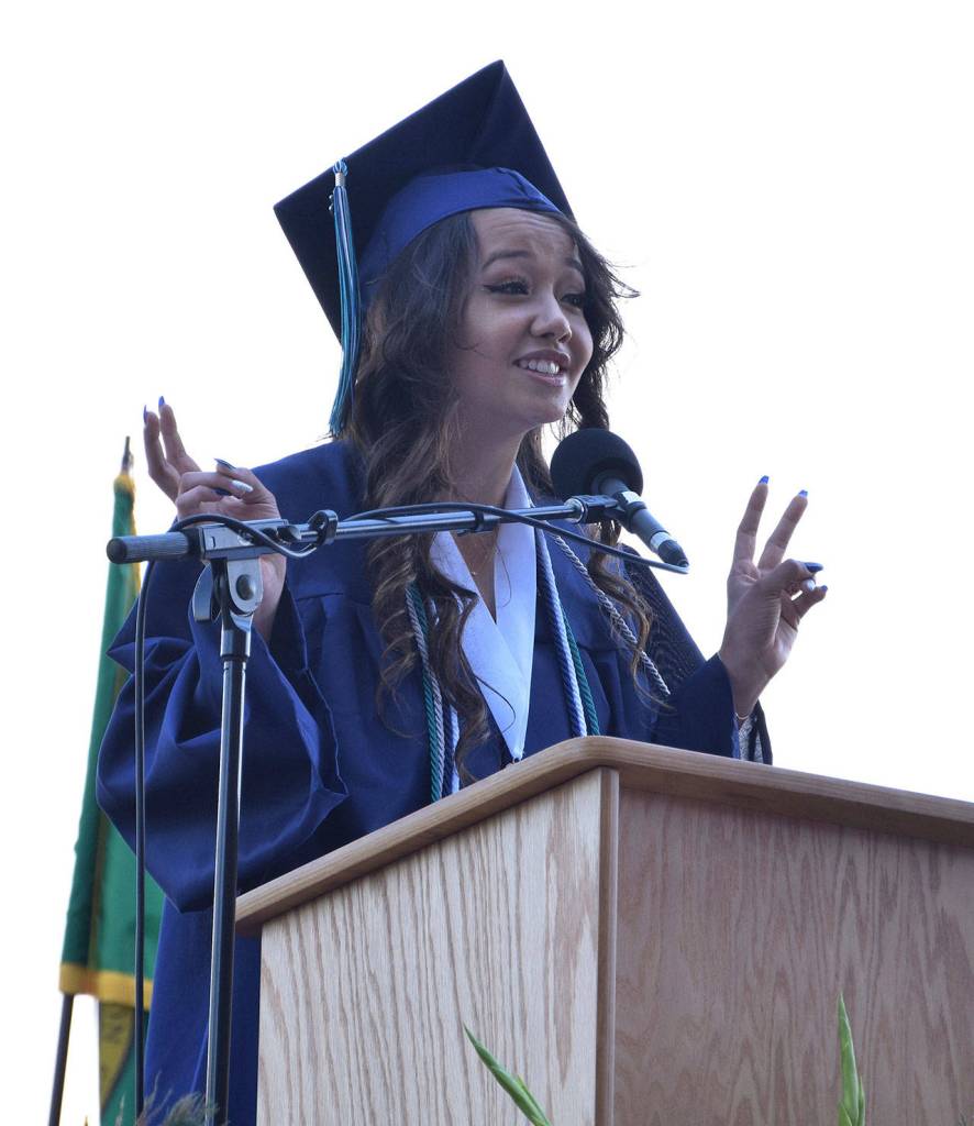 Student Speaker Victoria Cegielski speaks to the graduating class. RACHEL CIAMPI, Auburn Reporter