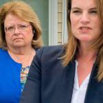 Rosella Mosby of Auburns Mosby Farms, right, speaks at a recent gathering, urging state leaders to support bipartisan legislation that saves the SNAP (food stamp) program and helps feed Washingtons working families. Debbie Christian, executive director of the Auburn Food Bank, listens. ROBERT WHALE, Auburn Reporter