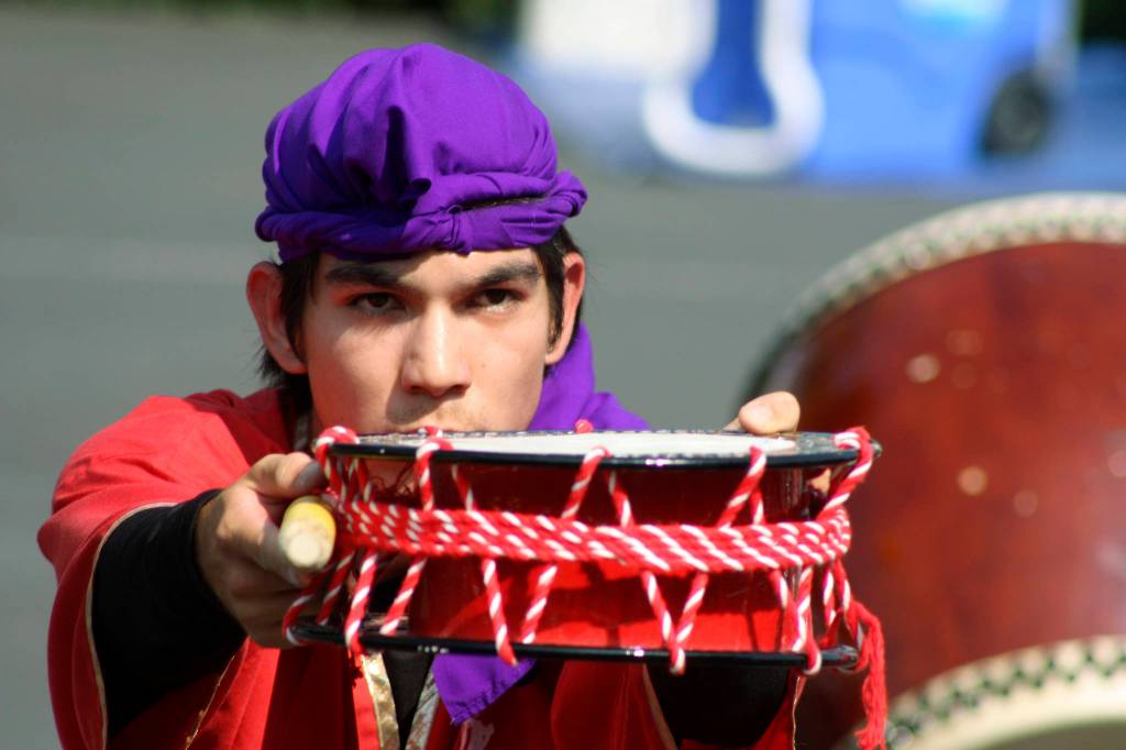 Joseph Redmond of the Okinawa Kenjin-Kai Taiko group performs. MARK KLAAS, Auburn Reporter
