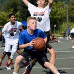 The Blue teams Jack Miller keeps the ball away from the Triple Threats Dalton Brown. RACHEL CIAMPI, Auburn Reporter