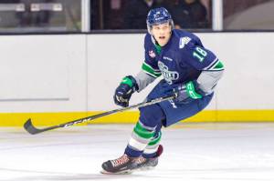 Andrej Kukuca, the Thunderbirds import from Slovakia, had two goals in an exhibition win against Kootenay on Friday. COURTESY PHOTO, Brian Liesse, T-Birds