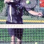 Auburns Rhett Stein returns a shot during his three-set victory against Enumclaws Eric Thompson on Wednesday. Set scores were 3-6, 6-1, 11-9. KEVIN HANSON, The Courier-Herald