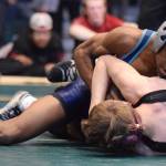 Auburn Riversides Yusef Nelson dominates Enumclaws Cade Carter in the 120-pound final. Nelson won by fall. RACHEL CIAMPI, Auburn Reporter
