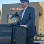 Larry Brown, president of the Washington State-King County Labor Council, rallies marchers at the close of their picketing. ROBERT WHALE, Auburn Reporter