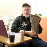 Thom Cantrell, one of the organizers of the upcoming International Conference for Primal People, holds up a mold of a Sasquatch footprint. He said the mold was taken in the Blue Mountains in Oregon by Paul Freeman, a well-known Sasquatch hunter whos 1994 footage of a Sasquatch in that area made big waves in the believer and skeptic communities alike. Photo by Ray Miller-Still