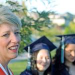 Kim McKeough chats with students who were in her first all-day kindergarten class at Lakeland Hills Elementary when the school opened in 2006. Last Sunday, 15 of the 22 original kindergarteners – soon-to-be high school graduates – came to Sunset Park for a surprise reunion. MARK KLAAS, Auburn Reporter