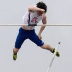 Auburn Mountainviews Kacey Provo clears an early height during a Day 1 washout in the district meet at Sumner. Provo returned last Saturday to clear 14 feet, 6 inches to finish third and earn a state berth. RACHEL CIAMPI, Reporter