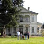 Left to right, Ken Beckman, Aaron Beckman, Grant Beckman, Howard Elliot Neely and Jane Neely Beckman. Howard was the then-93-year-old grandson of Aaron Neely, Sr., who built the house. COURTESY, Karen Meador, Neely Mansion Association.